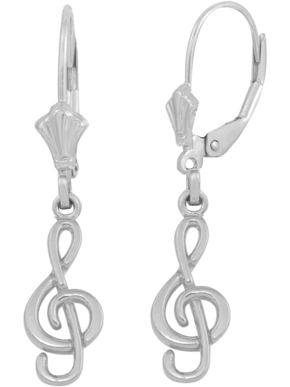 Sterling Silver Treble Clef Music Note Dangle Earrings - Elegant Gift for Music